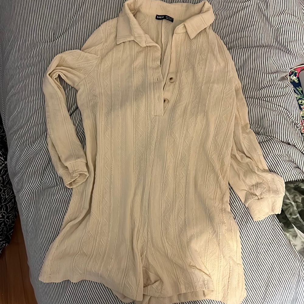 trendy long sleeve collared romper